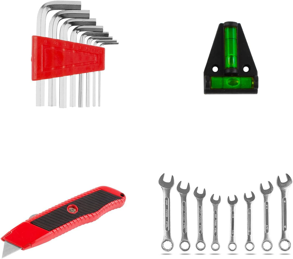 TLGREEN 95 Piece Tool Set, Tool Kit, Mechanics Tool Set, Portable Toolbox with Adjustable Wrench Pliers Socket Bits, with Plastic Toolbox, for House Apartment Garage (Red)