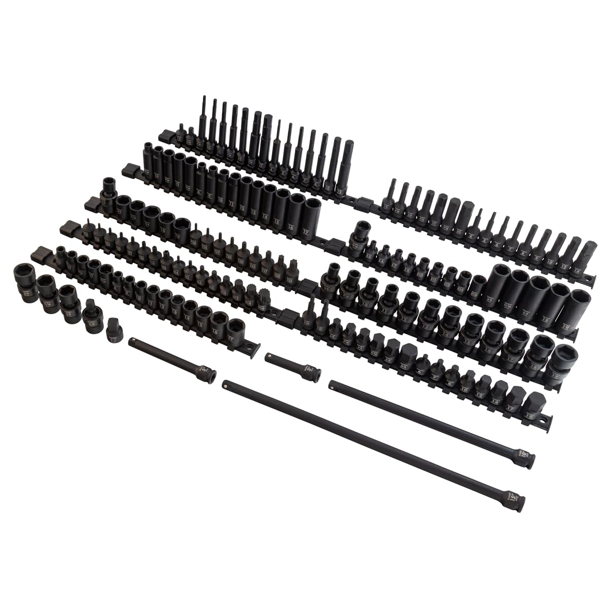 SUNEX 10181 3/8" & 1/2" Drive SAE & Metric 6 Point Standard & Deep with Star (E and Tamperproof), Triple Square, & Hex Bit, 181-Piece