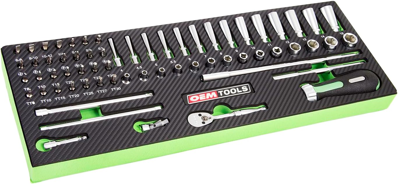 OEMTOOLS 23997 Socket Set 64PC, 1/4" Drive Mechanic Tool Set, Socket Wrench Set Hard Chrome Finish, No-Slip Sockets, Ratchet Set and Extensions for Tight Spaces