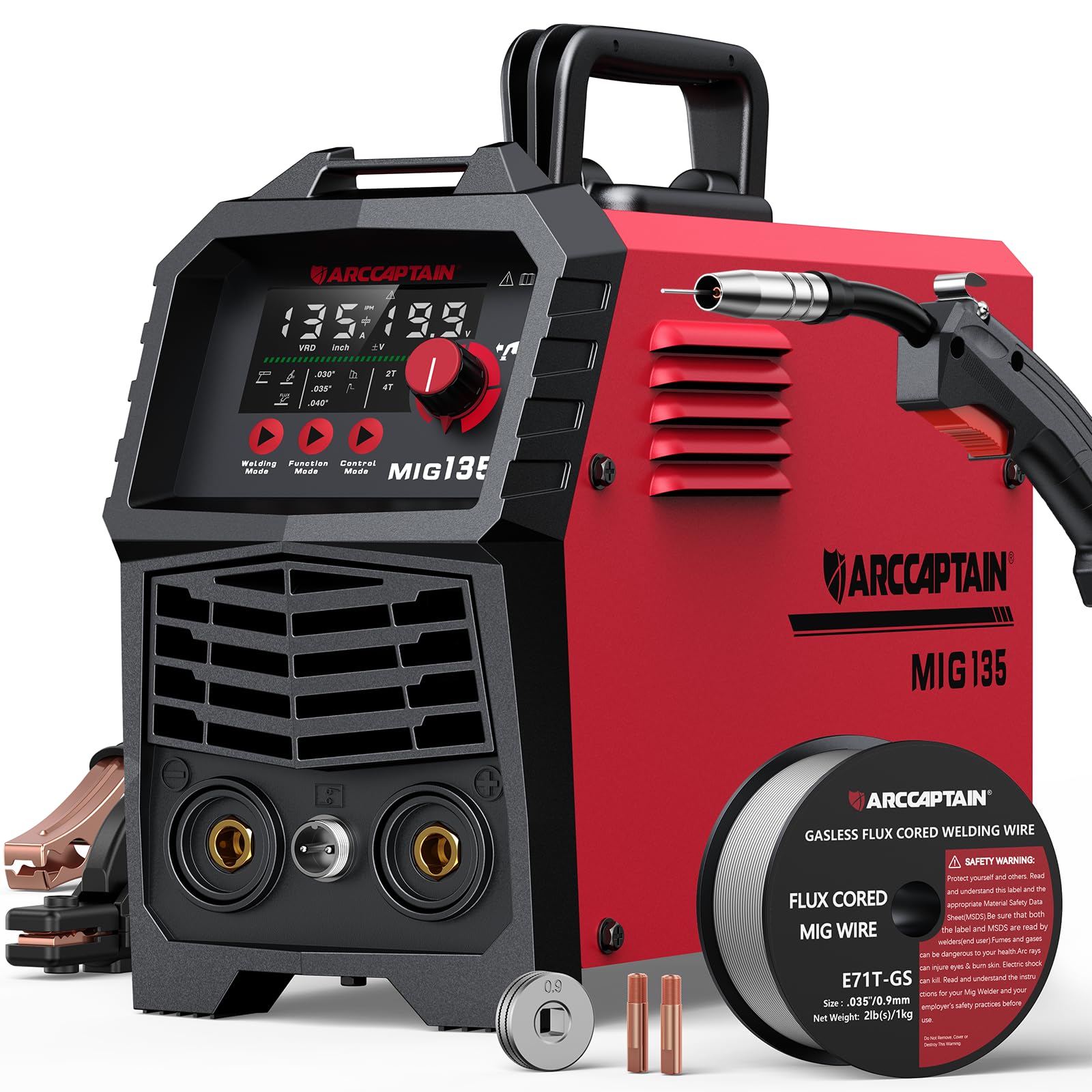 ARCCAPTAIN MIG Welder, 200Amp 6 in 1 Gas MIG/Gasless Flux Core MIG/Stick/Lift TIG/Spot welding/Spool Gun 110V/220V Aluminum Multi Process Welding Machine with LED Digital Display, Burn Back Adjustment