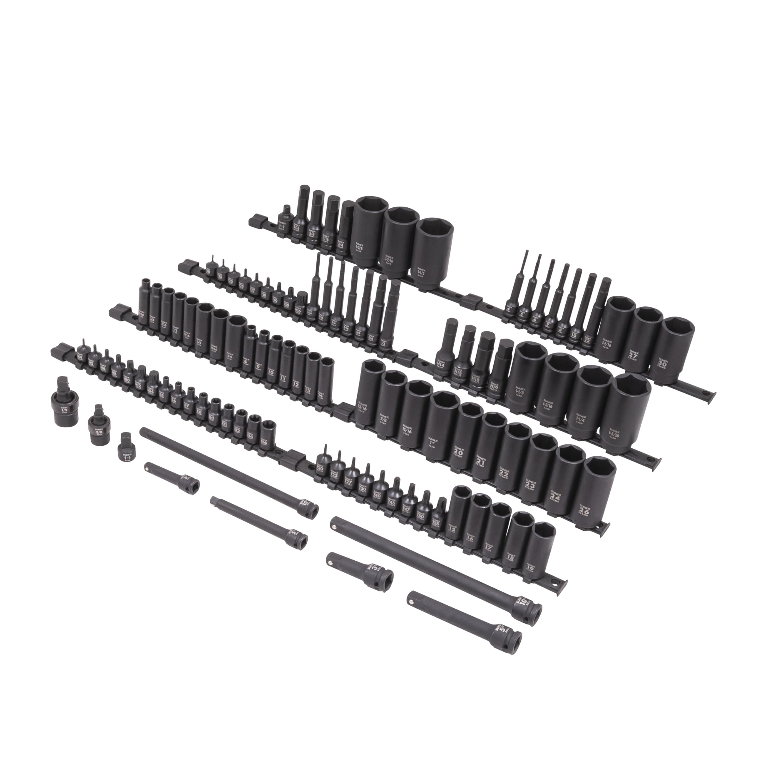 SUNEX 10181 3/8" & 1/2" Drive SAE & Metric 6 Point Standard & Deep with Star (E and Tamperproof), Triple Square, & Hex Bit, 181-Piece