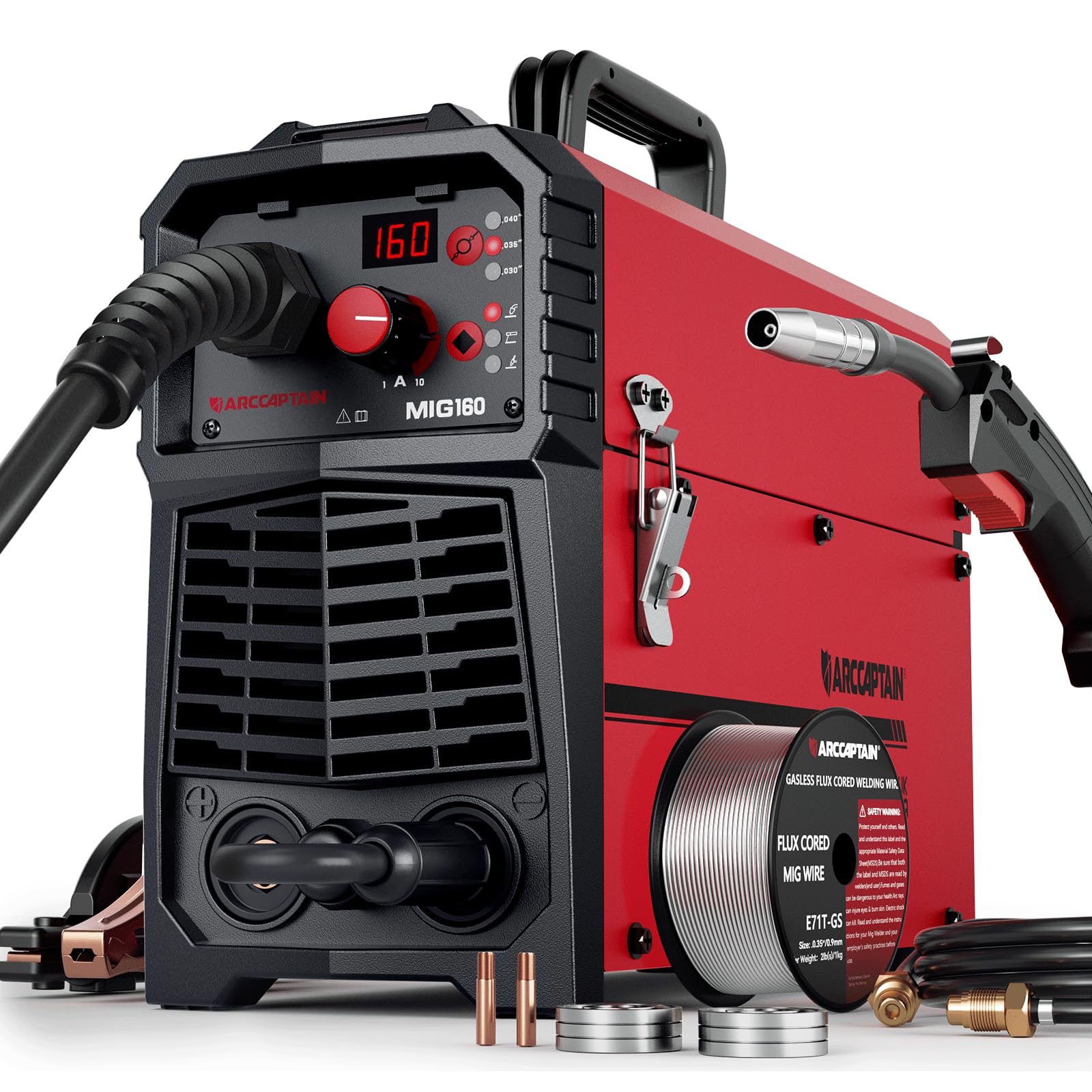 ARCCAPTAIN MIG Welder, 200Amp 6 in 1 Gas MIG/Gasless Flux Core MIG/Stick/Lift TIG/Spot welding/Spool Gun 110V/220V Aluminum Multi Process Welding Machine with LED Digital Display, Burn Back Adjustment