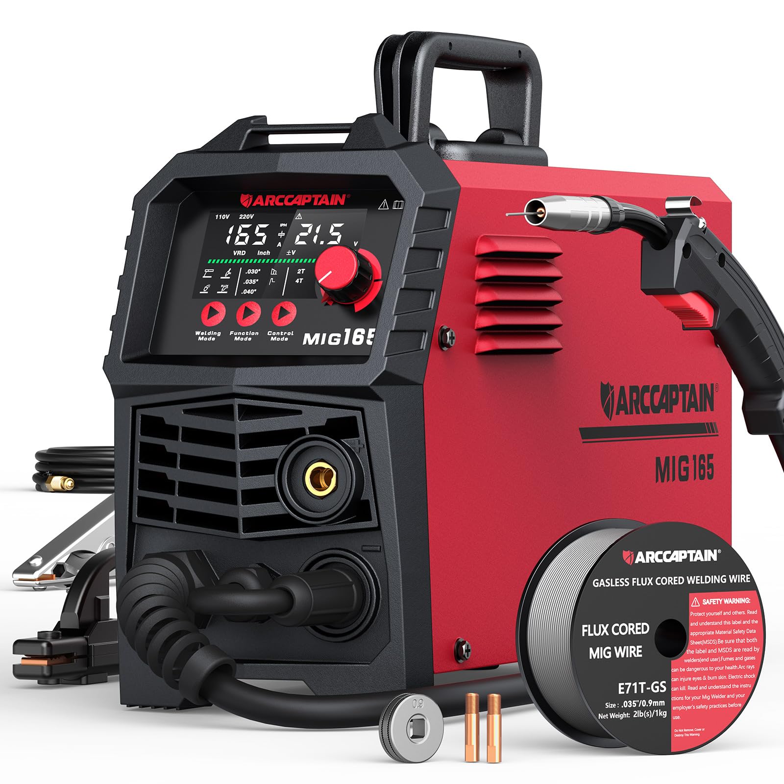 ARCCAPTAIN MIG Welder, 200Amp 6 in 1 Gas MIG/Gasless Flux Core MIG/Stick/Lift TIG/Spot welding/Spool Gun 110V/220V Aluminum Multi Process Welding Machine with LED Digital Display, Burn Back Adjustment