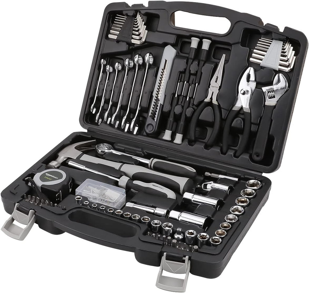 Amazon Basics 131-Piece General Household Hand Tool Set with Storage Case for Home Repair, Portable