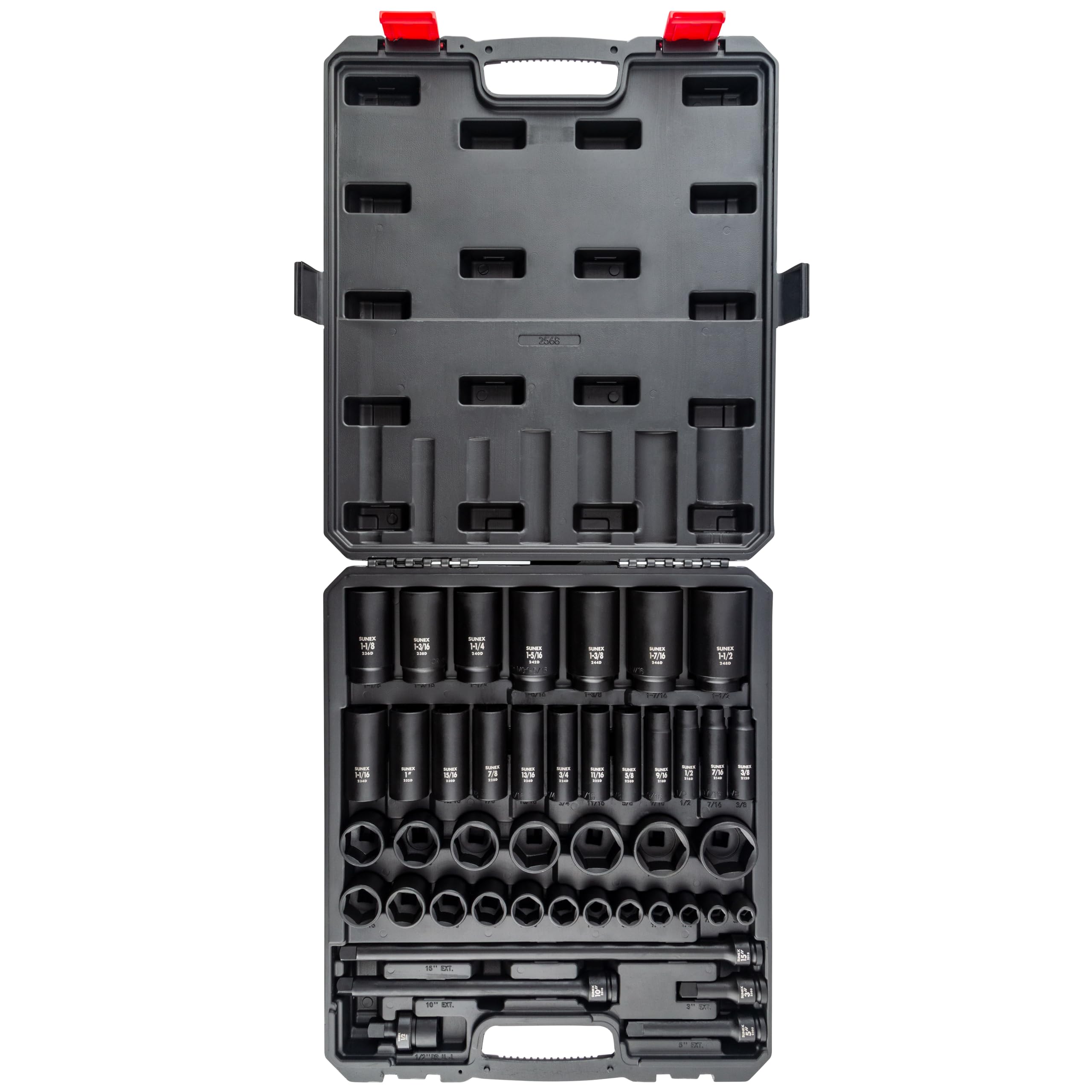 SUNEX 10181 3/8" & 1/2" Drive SAE & Metric 6 Point Standard & Deep with Star (E and Tamperproof), Triple Square, & Hex Bit, 181-Piece