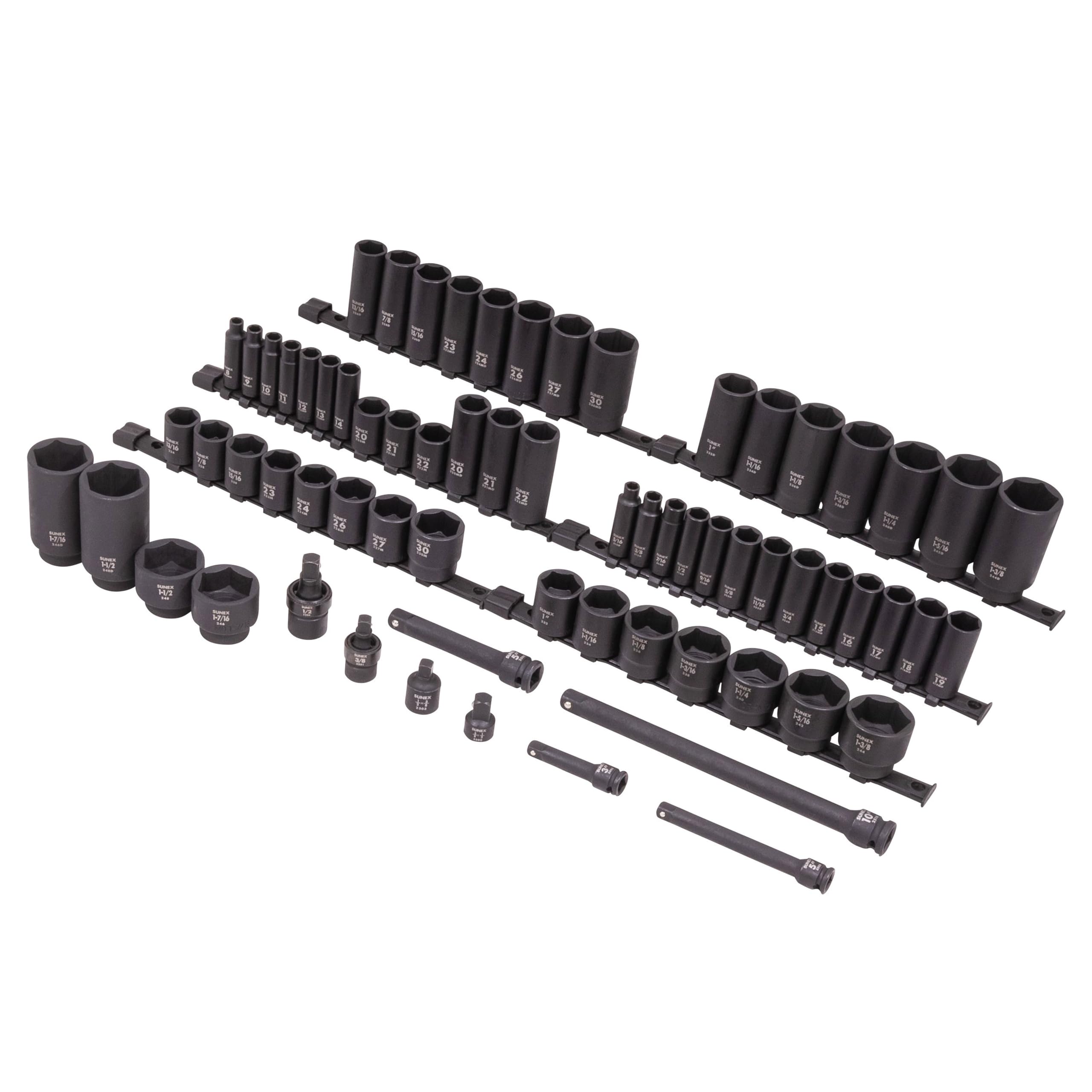 SUNEX 10181 3/8" & 1/2" Drive SAE & Metric 6 Point Standard & Deep with Star (E and Tamperproof), Triple Square, & Hex Bit, 181-Piece