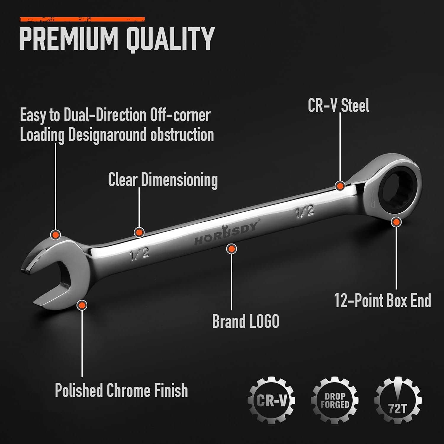 HORUSDY 24-Piece Ratcheting Wrench Set | Metric and SAE | Ratchet Combination Wrenches Set with Organizer | 72-Tooth | Chrome Vanadium Steel | 6-18 mm & 1/4” to 3/4“ (24-Piece)