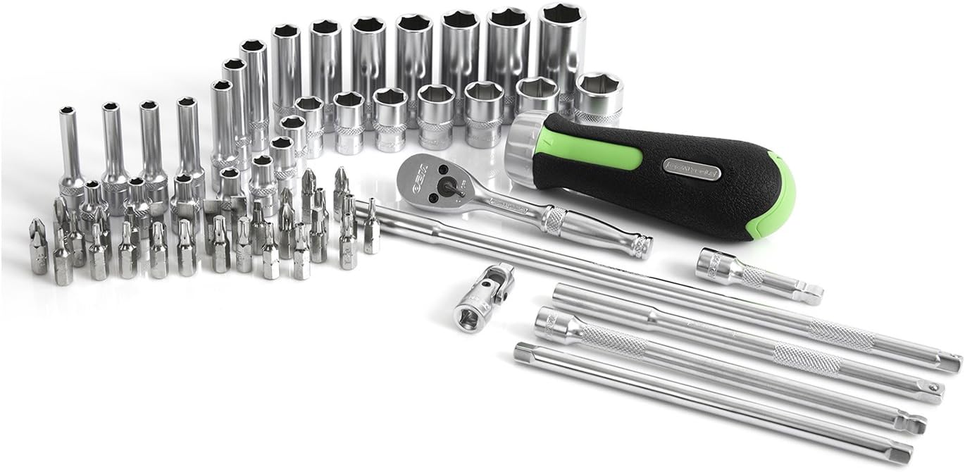 OEMTOOLS 23997 Socket Set 64PC, 1/4" Drive Mechanic Tool Set, Socket Wrench Set Hard Chrome Finish, No-Slip Sockets, Ratchet Set and Extensions for Tight Spaces