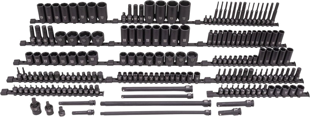SUNEX 10181 3/8" & 1/2" Drive SAE & Metric 6 Point Standard & Deep with Star (E and Tamperproof), Triple Square, & Hex Bit, 181-Piece