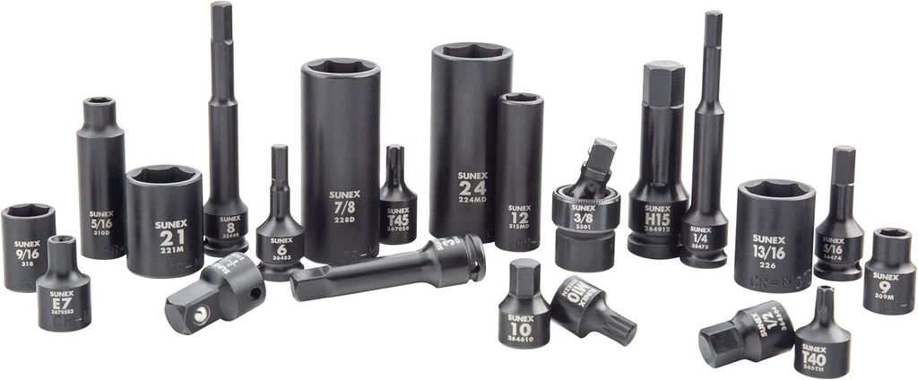 SUNEX 10181 3/8" & 1/2" Drive SAE & Metric 6 Point Standard & Deep with Star (E and Tamperproof), Triple Square, & Hex Bit, 181-Piece