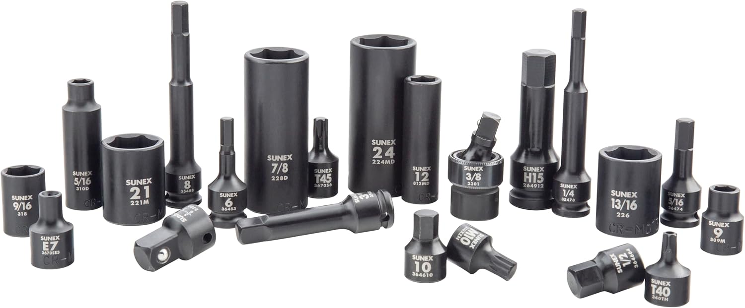 SUNEX 10181 3/8" & 1/2" Drive SAE & Metric 6 Point Standard & Deep with Star (E and Tamperproof), Triple Square, & Hex Bit, 181-Piece