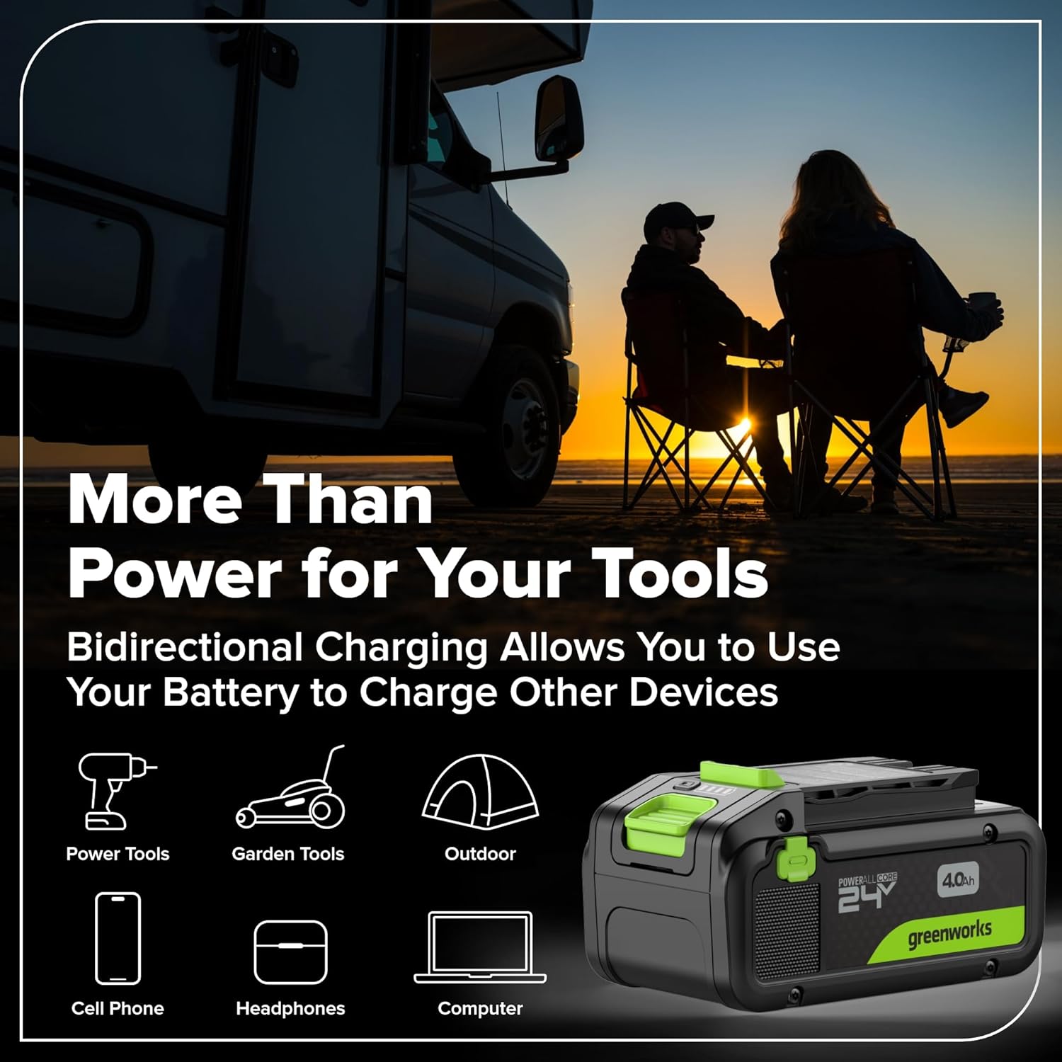 Greenworks 24V Brushless 10PC TOOL, Drill+Impact Driver+Circular Saw+Recip Saw+Jig Saw+Sander+Light+Multi-Tool+Nailer+Grinder (2) 4.0Ah+2.0Ah Batteries (24,000mAh PB) USB-C Charger, High Efficiency