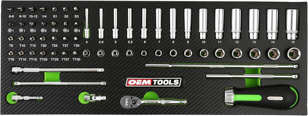 OEMTOOLS 23997 Socket Set 64PC, 1/4" Drive Mechanic Tool Set, Socket Wrench Set Hard Chrome Finish, No-Slip Sockets, Ratchet Set and Extensions for Tight Spaces