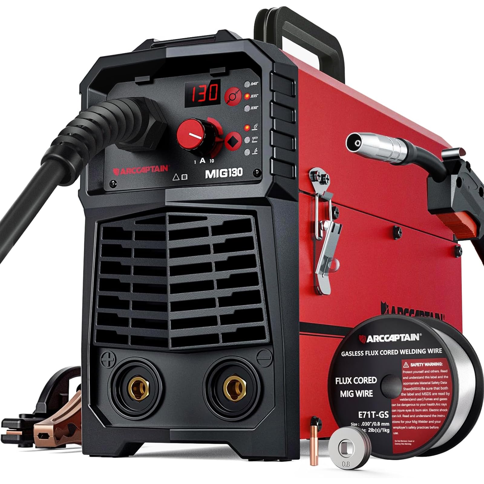 ARCCAPTAIN MIG Welder, 200Amp 6 in 1 Gas MIG/Gasless Flux Core MIG/Stick/Lift TIG/Spot welding/Spool Gun 110V/220V Aluminum Multi Process Welding Machine with LED Digital Display, Burn Back Adjustment