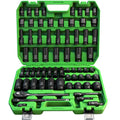 SWANLAKE 3/8'' Drive Impact Socket Set, 50-Piece Standard SAE (5/16 to 3/4 inch) and Metric (8-22mm) Size, 6 Point, Cr-V, 3/8-Inch Ratchet Handle, Extension Bar, Universal Joint
