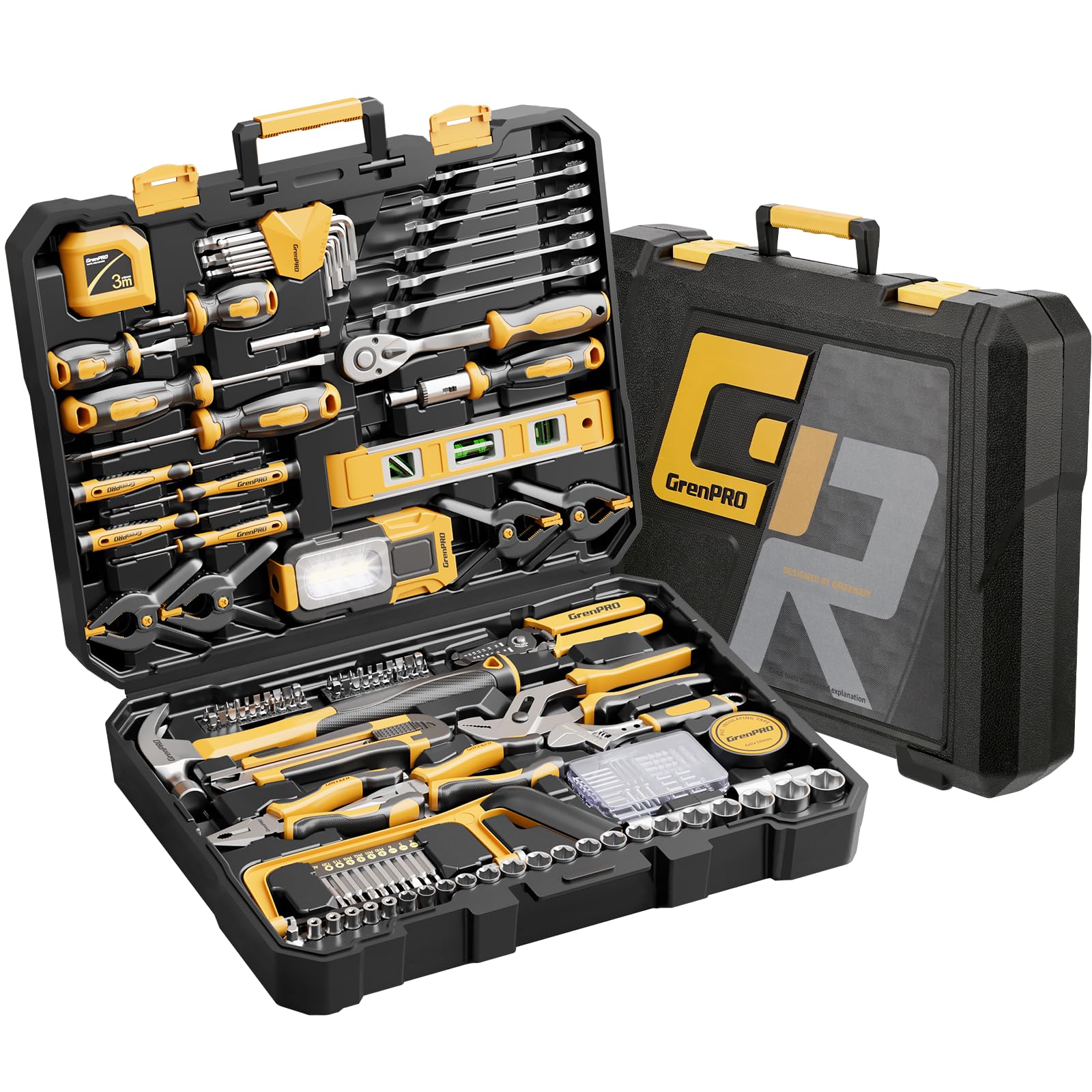 GRENPRO Tool Set Drill Set, 188PCS Tool Kit For Home with Cordless Drill Power, Hand Tool Kit for Women, Basic Household Auto Car Repair Tool Box for Men, Portable Plastic Storage Box Tools Sets