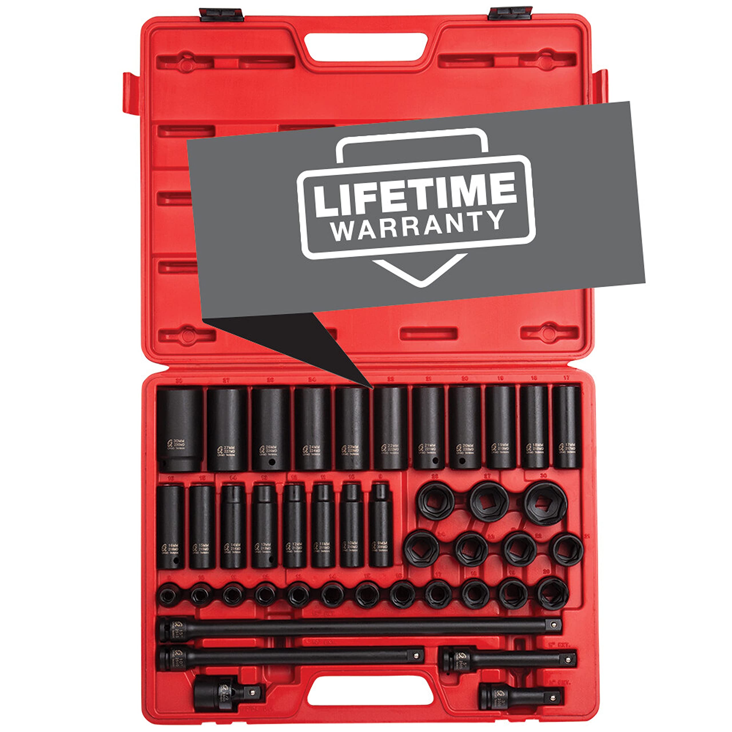 SUNEX 10181 3/8" & 1/2" Drive SAE & Metric 6 Point Standard & Deep with Star (E and Tamperproof), Triple Square, & Hex Bit, 181-Piece