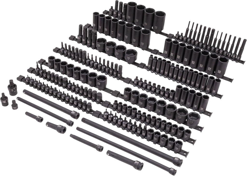 SUNEX 10181 3/8" & 1/2" Drive SAE & Metric 6 Point Standard & Deep with Star (E and Tamperproof), Triple Square, & Hex Bit, 181-Piece