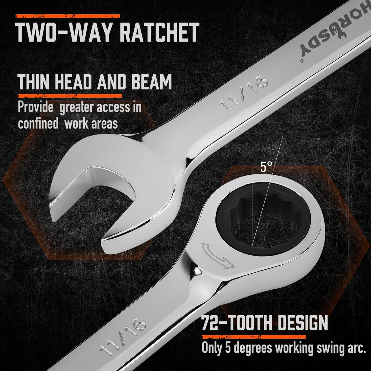 HORUSDY 24-Piece Ratcheting Wrench Set | Metric and SAE | Ratchet Combination Wrenches Set with Organizer | 72-Tooth | Chrome Vanadium Steel | 6-18 mm & 1/4” to 3/4“ (24-Piece)